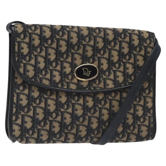 Christian Dior Trotter Canvas Shoulder Bag Navy Gold - Picture 1 of 16